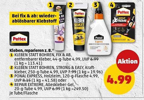 Pattex Kleben statt Bohren, FIX & AB, wieder-ablösbarer Klebstoff