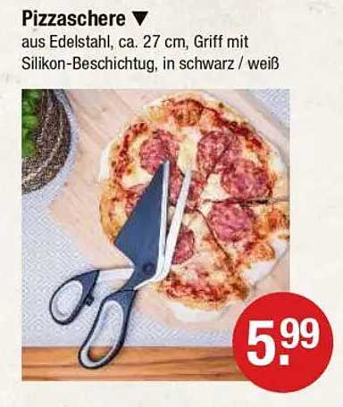Pizzaschere aus Edelstahl, ca. 27 cm, Griff mit Silikon-Beschichtung, in schwarz / weiß