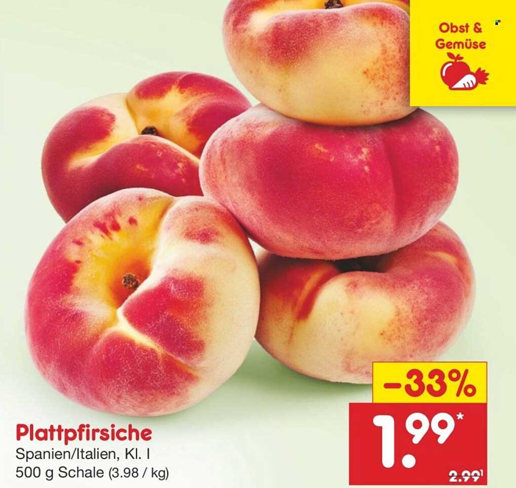 Plattpfirsiche Spanien/Italien, Kl. I, 500 g Schale