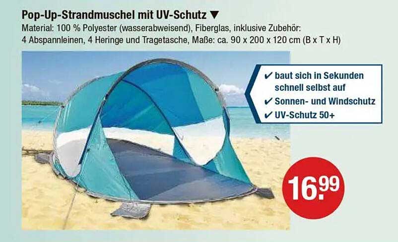 Pop-Up-Strandmuschel mit UV-Schutz