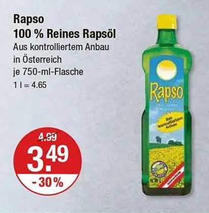 Rapso 100 % Reines Rapsöl 750 ml - jetzt nur 3,49 €