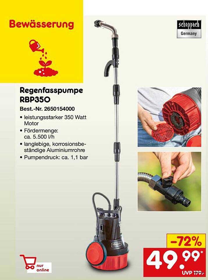 Regenfasspumpe RBP350 von Scheppach - Leistungsstark und Effizient