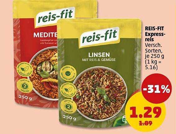 reis-fit Express-Reis – Verschiedene Sorten 250 g für nur 1,29 €