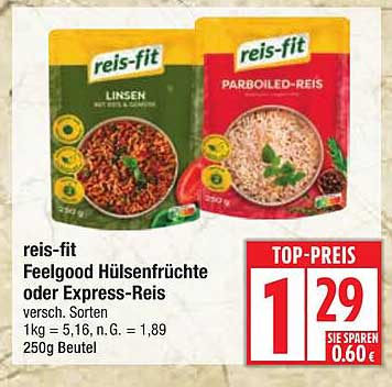reis-fit Feelgood Hülsenfrüchte oder Express-Reis - verschiedene Sorten