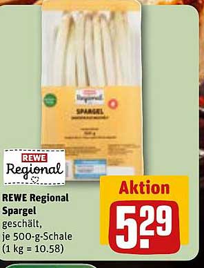 REWE Regional Spargel, geschält, je 500-g-Schale