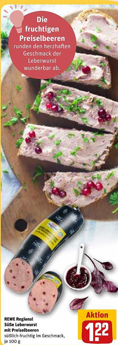 REWE Regional Süße Leberwurst mit Preiselbeeren, je 100 g