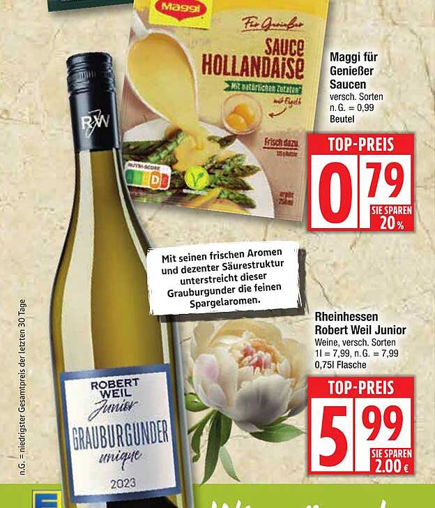 Rheinhesse Robert Weil Junior Grauburgunder 2023 und Maggi Sauce Hollandaise