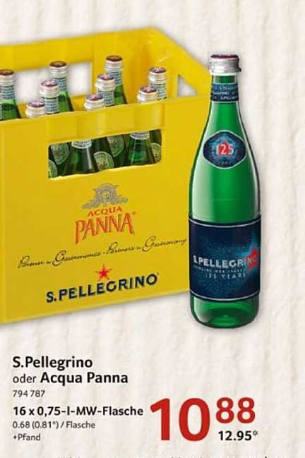 S. Pellegrino oder Acqua Panna 16 x 0,75-I-MW-Flasche
