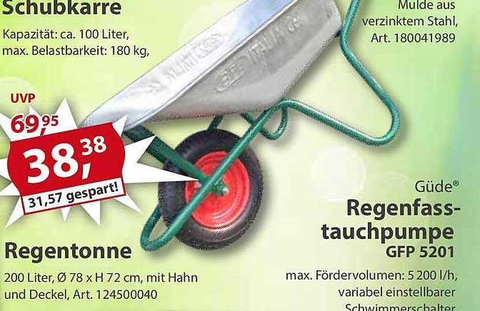 Schubkarre - ca. 100 Liter, max. Belastbarkeit 180 kg