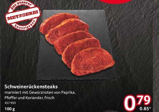 Schweinerückensteaks - mariniert mit Gewürznoten von Paprika, Pfeffer und Koriander, frisch