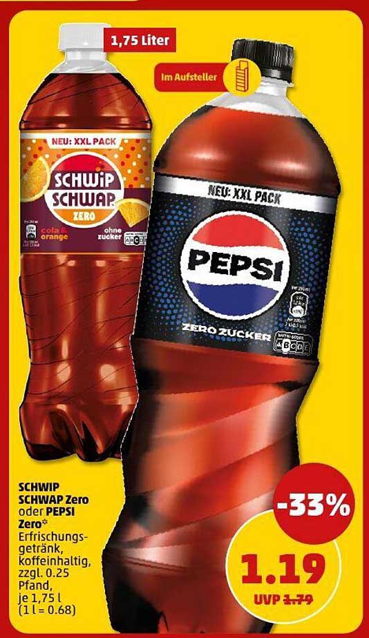 SCHWIP SCHWAP Zero oder PEPSI Zero - 1,75 Liter (33% günstiger!)