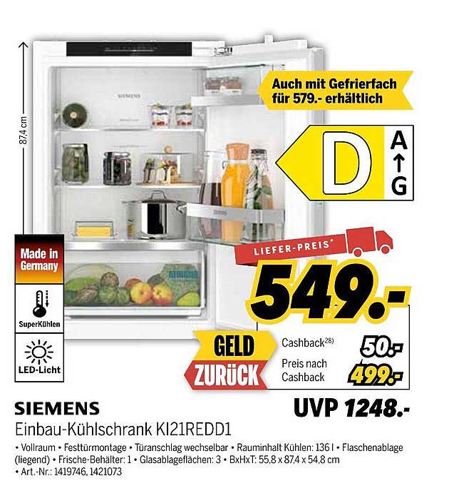 SIEMENS Einbau-Kühlschrank KI21REDD1