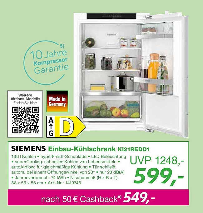SIEMENS Einbau-Kühlschrank KI21REDD1