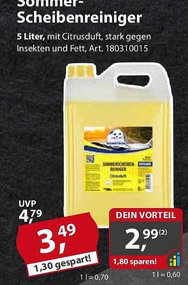 Sommer-Scheibenreiniger 5 Liter, mit Citruster Duft, stark gegen Insekten und Fett
