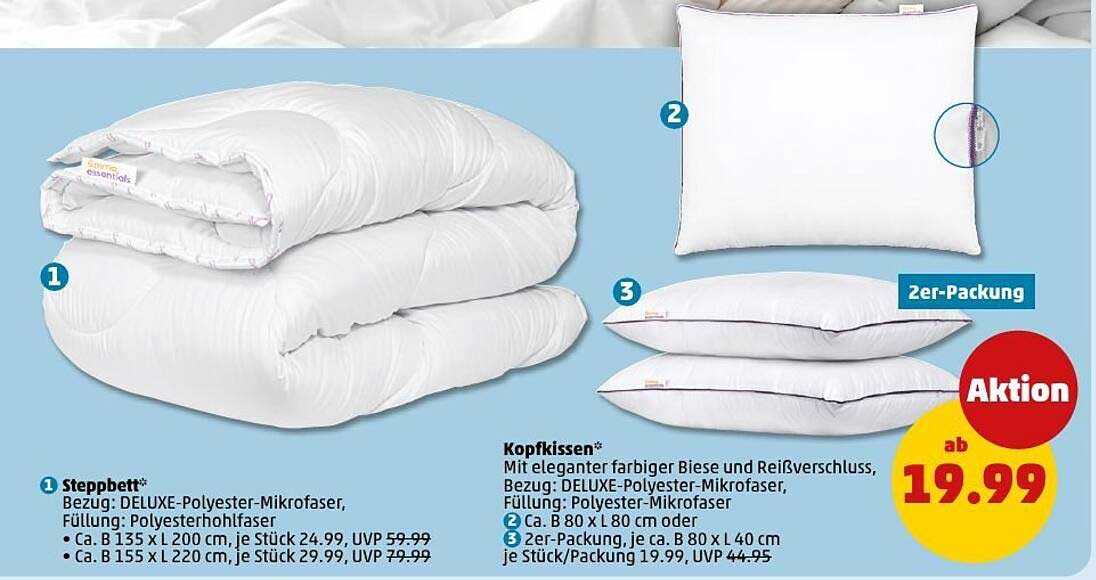 Steppbett und Kopfkissen 2er-Packung – Aktion bei Penny