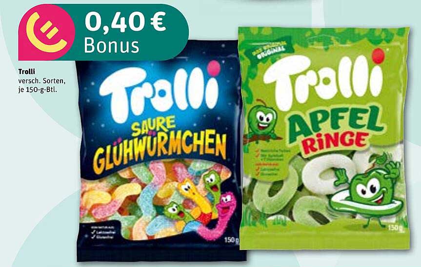 Trolli Saure Glühwürmchen und Apfelringe - verschiedene Sorten, je 150-g-Btl.