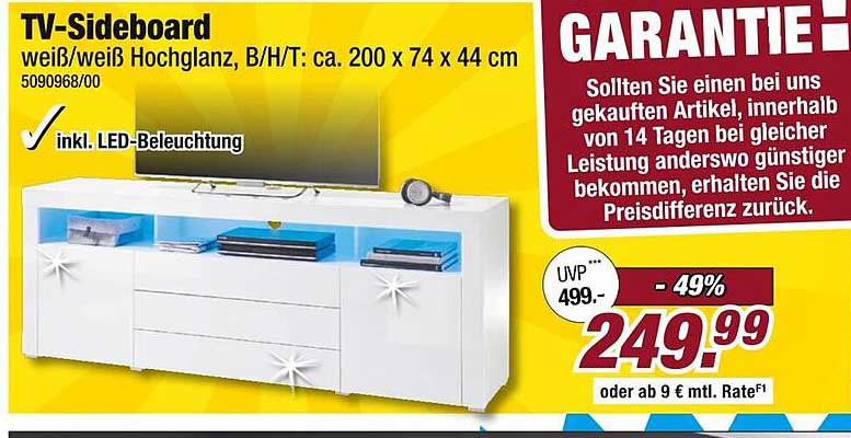 TV-Sideboard weiß/weiß Hochglanz inkl. LED-Beleuchtung