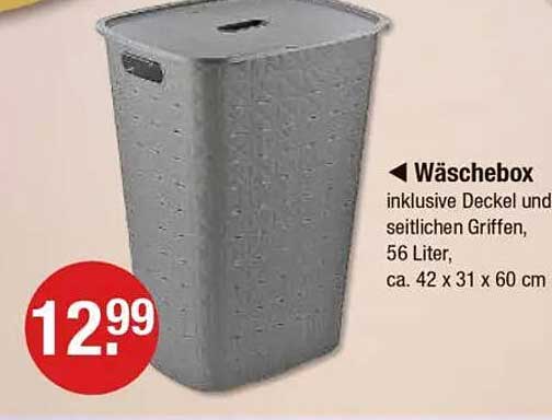 Wäschebox inklusive Deckel und seitlichen Griffen, 56 Liter