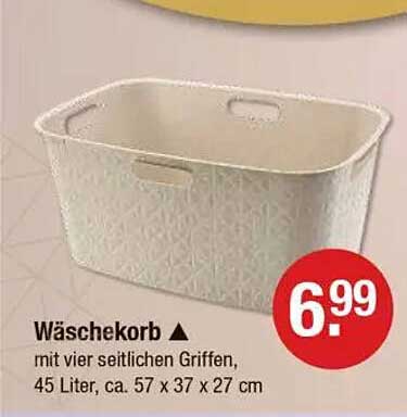 Wäschekorb mit vier seitlichen Griffen, 45 Liter, ca. 57 x 37 x 27 cm
