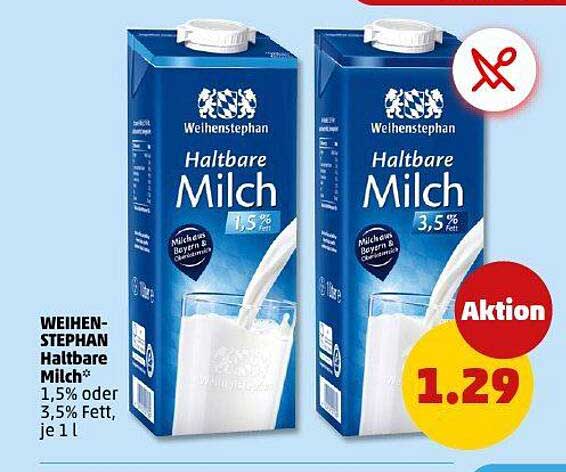 WEIHEN-STEPHAN Haltbare Milch 1,5% oder 3,5% Fett, je 1 l