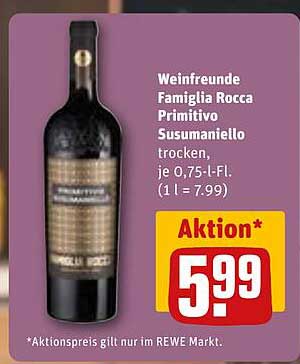 Weinfreunde Famiglia Rocca Primitivo Susumaniello trocken, je 0,75-l-Fl.
