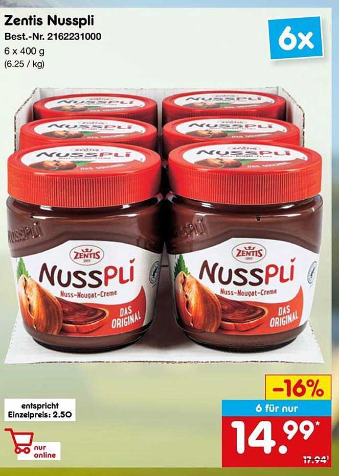 Zentis Nusspli Nuss-Nougat-Creme 6 x 400 g