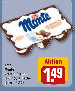 Zott Monte 6 x 55 g Becher - verschiedene Sorten