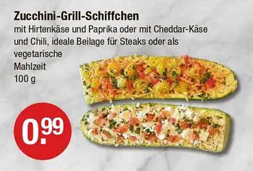 Zucchini-Grill-Schiffchen mit Hirtenkäse und Paprika oder Cheddar-Käse und Chili