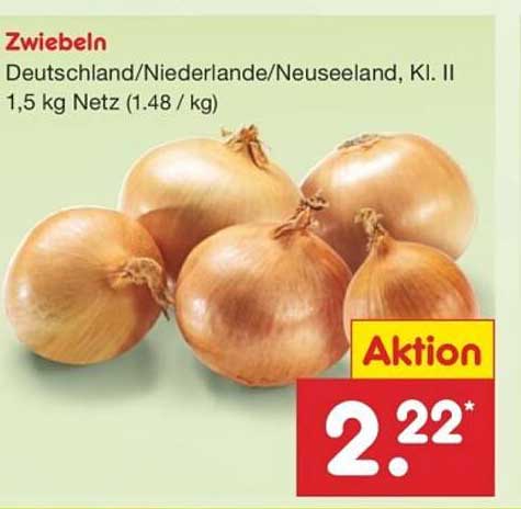 Zwiebeln Deutschland/Niederlande/Neuseeland, KI. II 1,5 kg Netz