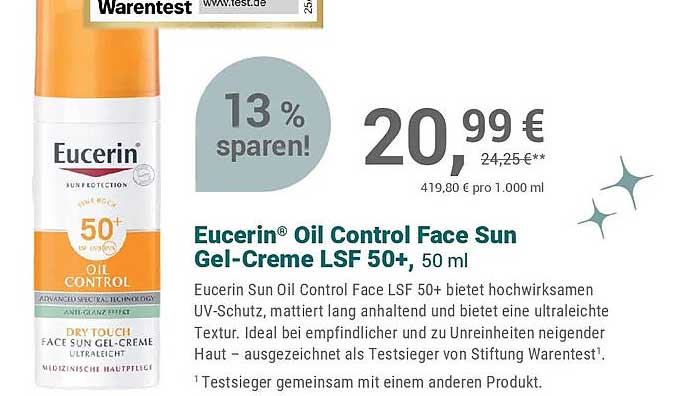 Eucerin® Oil Control Face Sun Gel-Creme LSF 50+, 50 ml
