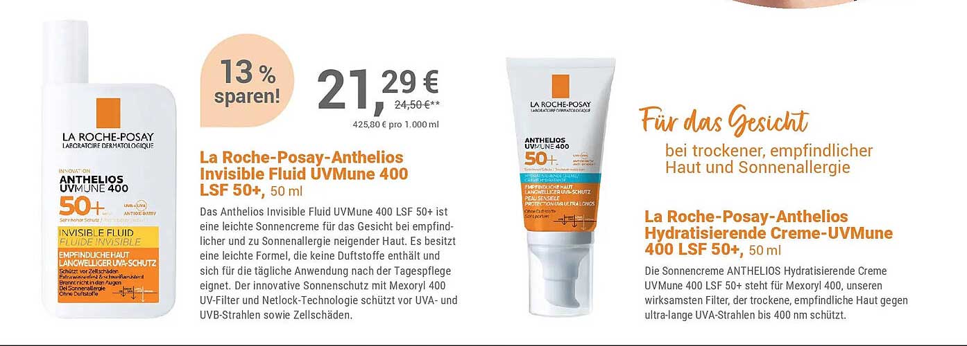 La Roche-Posay-Anthelios Invisible Fluid UVMune 400 LSF 50+, 50 ml