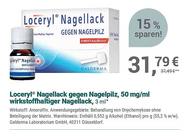 Loceryl® Nagellack gegen Nagelpilz, 50 mg/ml wirkstoffhaltiger Nagellack, 3 ml