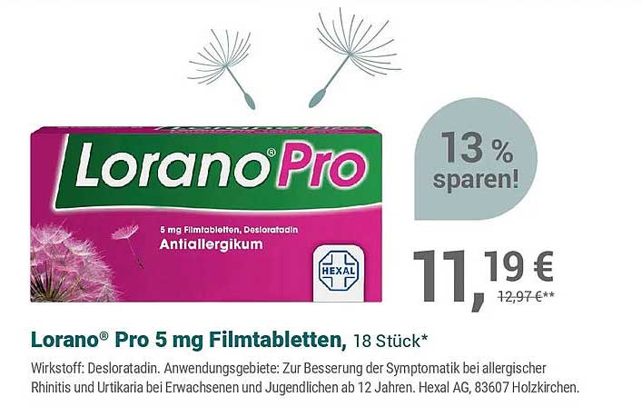 Lorano® Pro 5 mg Filmtabletten, 18 Stück*