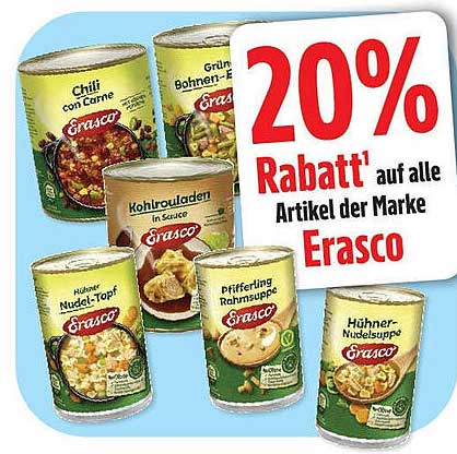 20% Rabatt auf alle Artikel der Marke Erasco