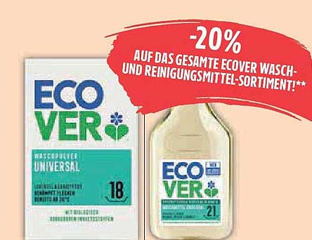 20% Rabatt auf das gesamte Ecover Wasch- und Reinigungsmittel-Sortiment!