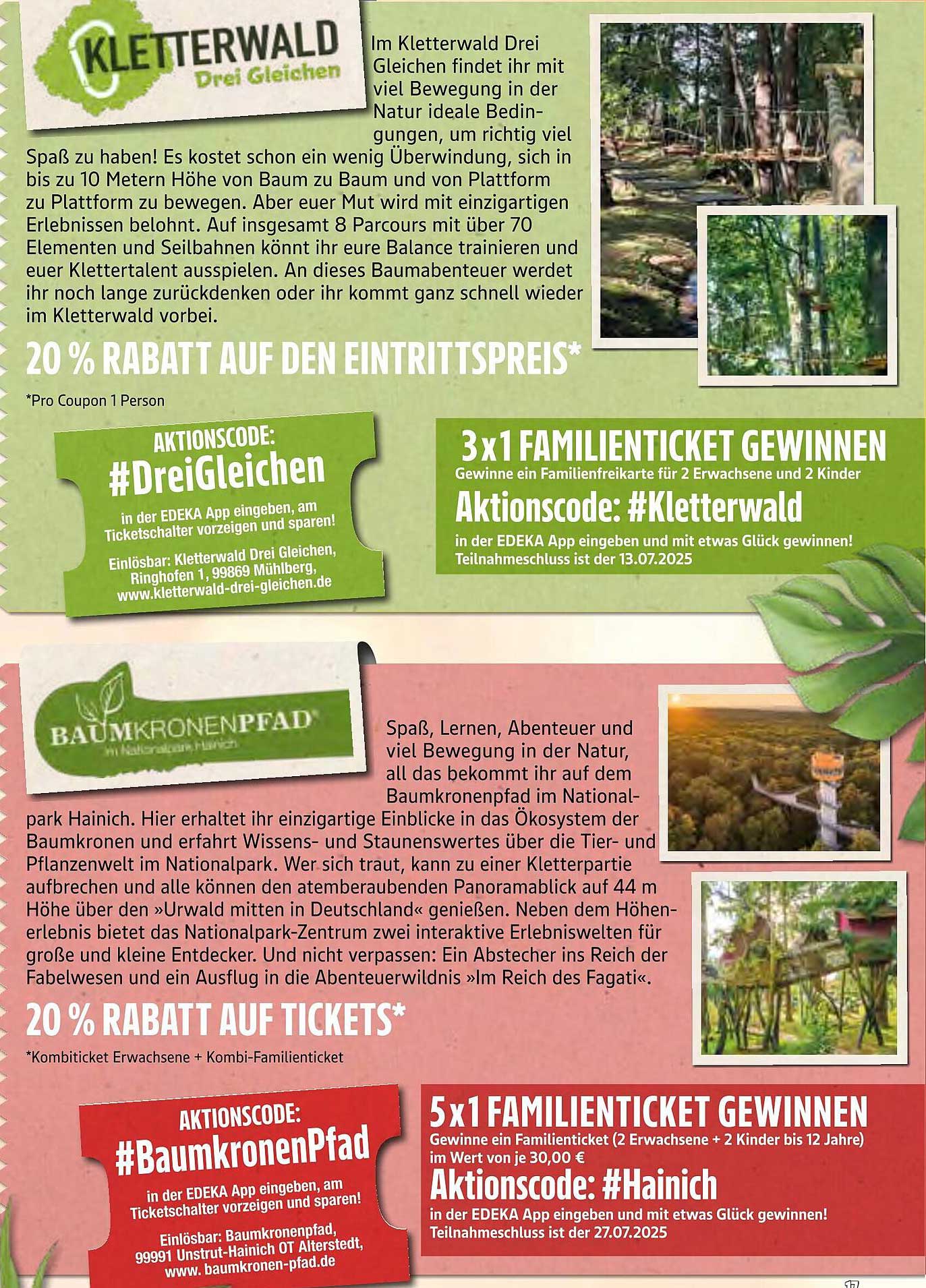 20 % Rabatt auf den Eintrittspreis im Kletterwald Drei Gleichen