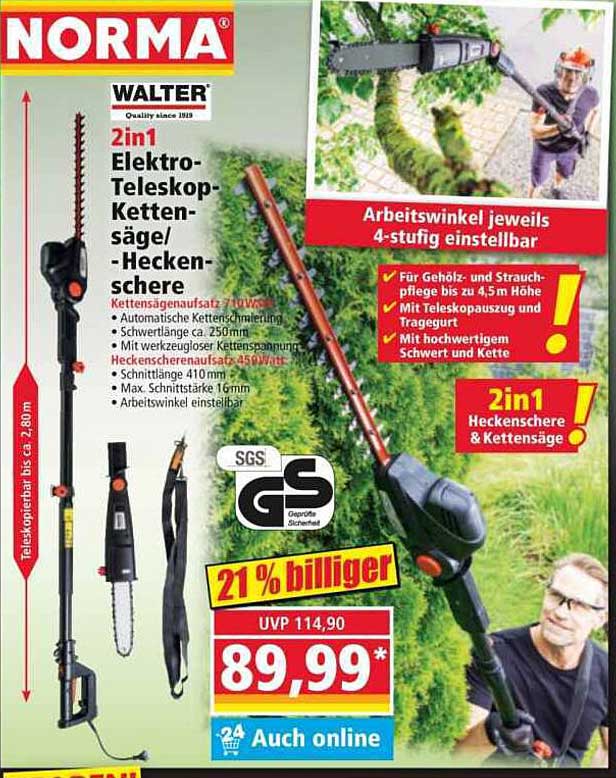 2in1 Elektro-Teleskop-Kettensäge/-Heckenschere