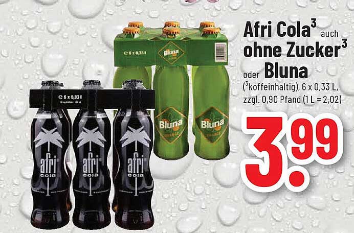 Afri Cola 6 x 0,33 L oder Bluna 6 x 0,33 L für nur 3,99 €