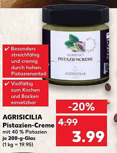 AGRISICILIA Pistazien-Creme mit 40 % Pistazien je 200-g-Glas