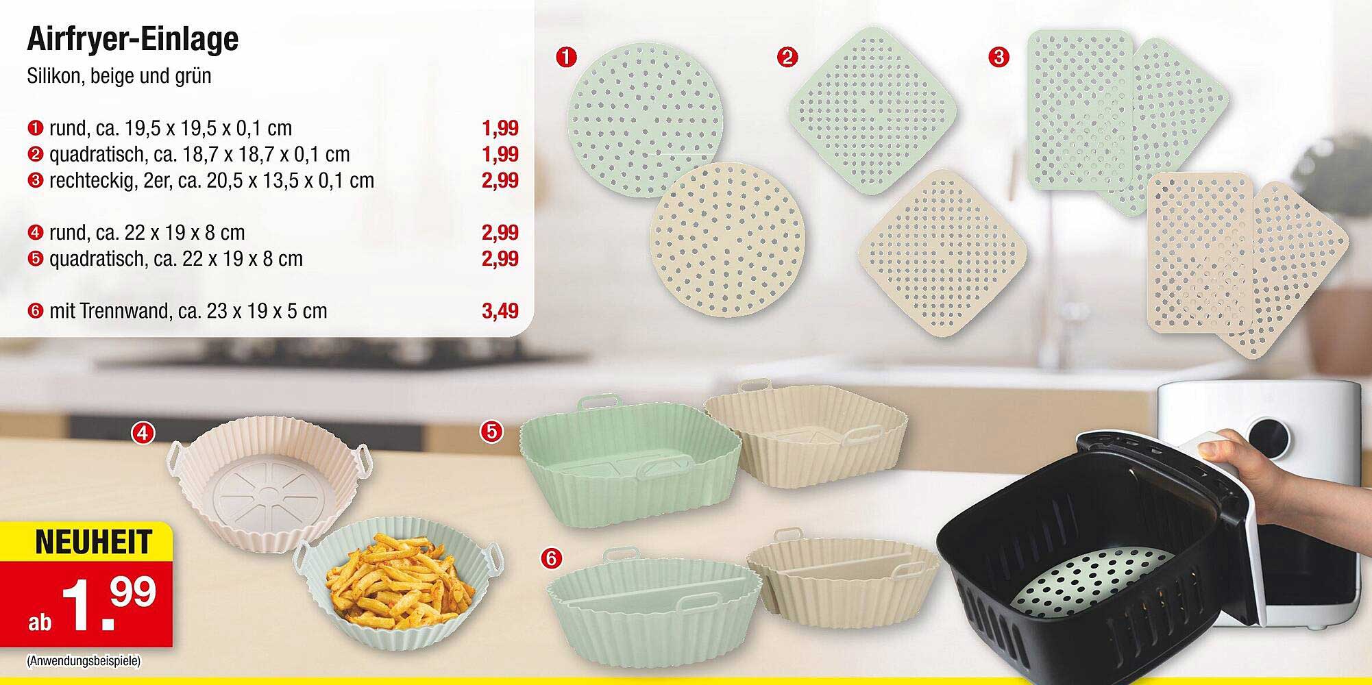 Airfryer-Einlage aus Silikon, beige und grün