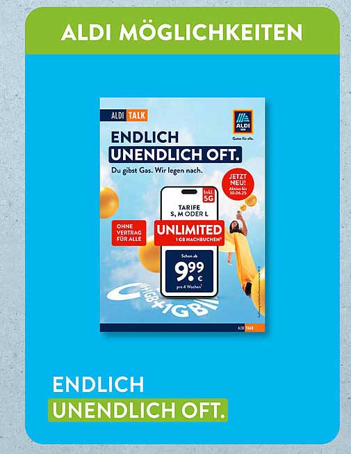 ALDI TALK Tarif UNLIMITED - 1GB für nur 9,99 € pro Woche