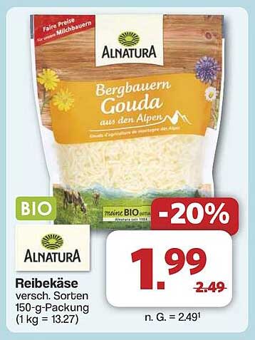 Alnatura Reibekäse Bergbauern Gouda aus den Alpen - 150-g-Packung