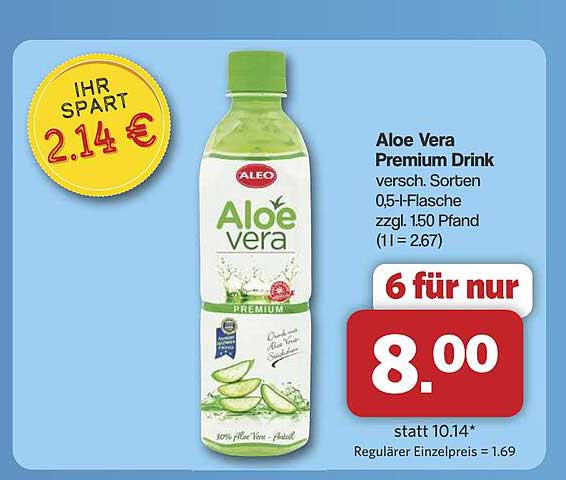 Aloe Vera Premium Drink, 0,5 l Flasche, 6 für nur 8,00 €