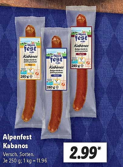 Alpenfest Kabanos - Verschiedene Sorten