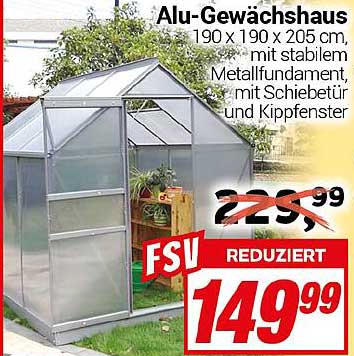 Alu-Gewächshaus 190 x 190 x 205 cm - jetzt reduziert!