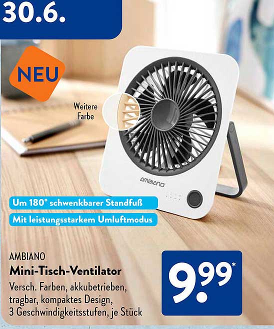 AMBIANO Mini-Tisch-Ventilator