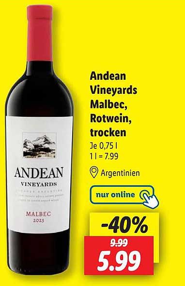 Andean Vineyards Malbec, Rotwein, trocken