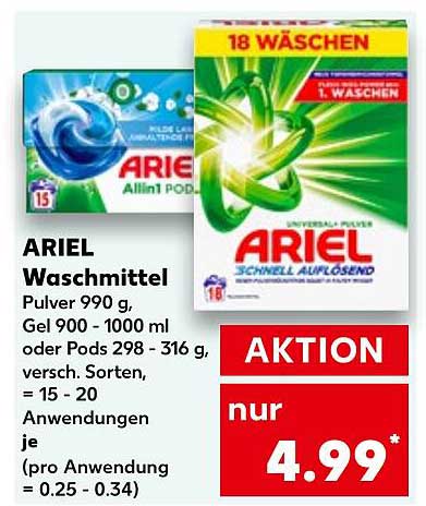 ARIEL Waschmittel - Pulversorten und Pods im Angebot