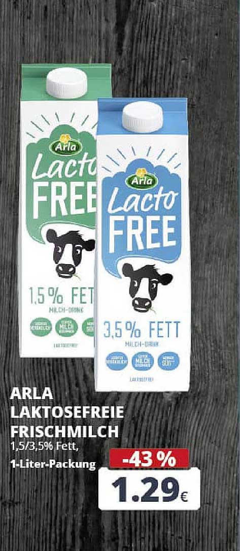 ARLA Laktosefreie Frischmilch 1,5% / 3,5% Fett, 1-Liter-Packung