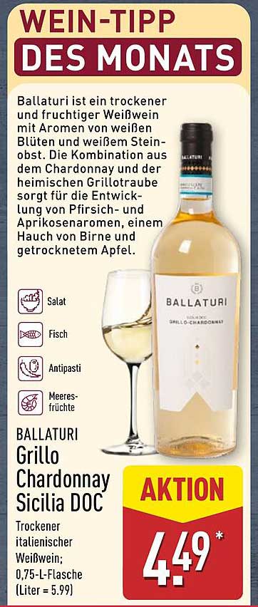BALLATURI Grillo Chardonnay Sicilia DOC - Wein-Tipp des Monats